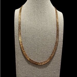 N089 Gold Textured Herringbone Necklace - Classic Women's Jewelry- Vintage item